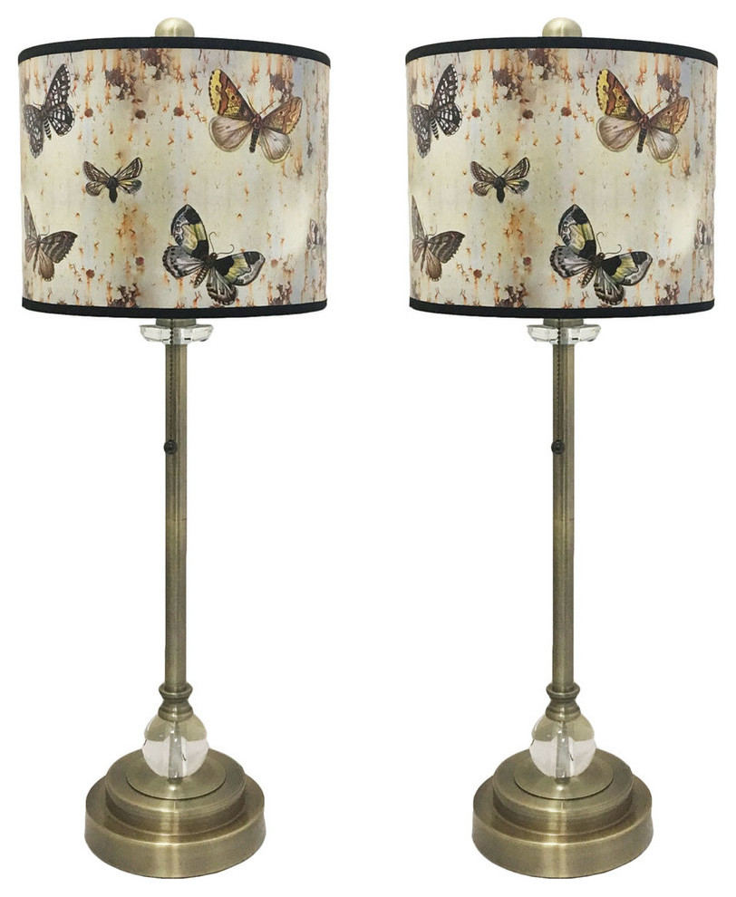 28" Crystal Buffet Lamp With Butterfly Graphic Shade Contemporary