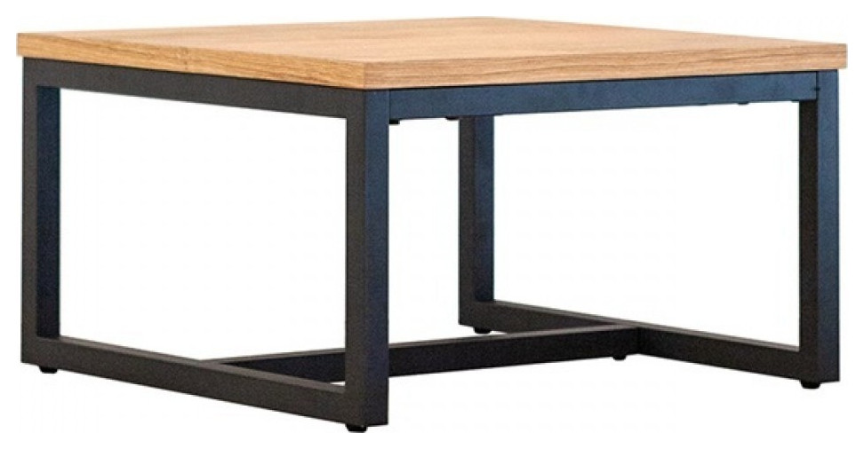 Rustic Natural Oak And Black Metal End Table Industrial Side Tables