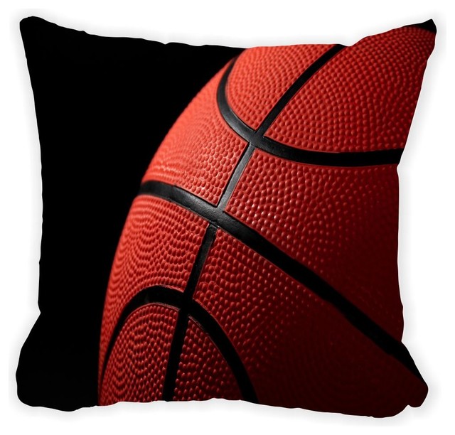 Red Basketball Close Up On Black Microfiber Throw Pillow Red Basketball Close Up On Black Microfiber Throw Pillow No Fill