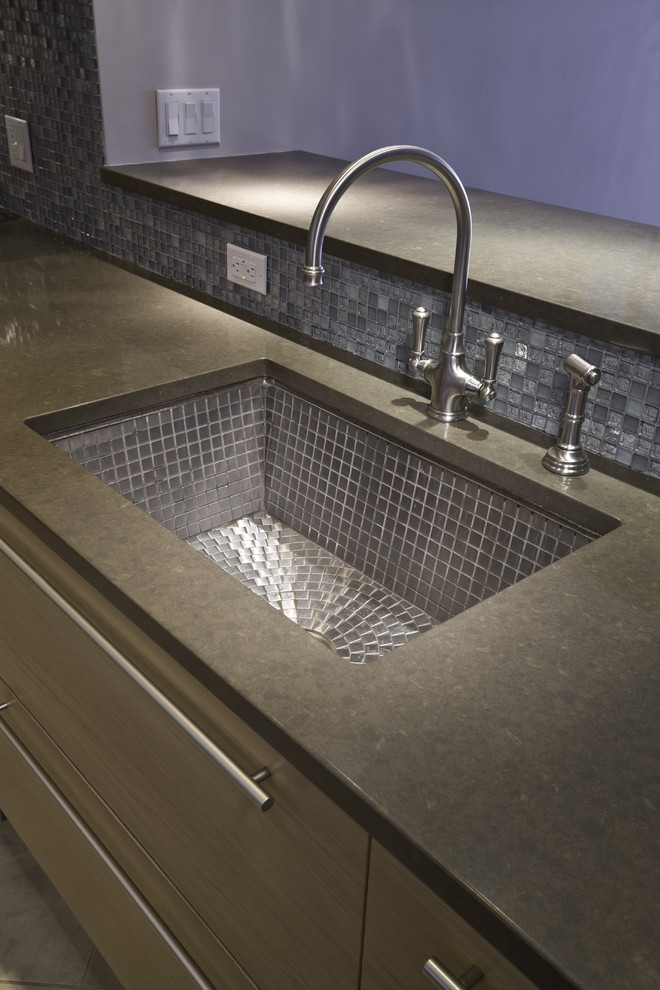 Design ideas for a contemporary kitchen in New York with a single-bowl sink.