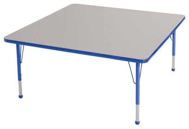Ecr4Kids Children Classroom Adj. Activity Table, Square 48"x48" Glide Blue