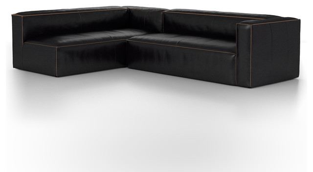 115 Pietro 2 Piece Sectional Right, Distressed Black Leather Sectional Sofa