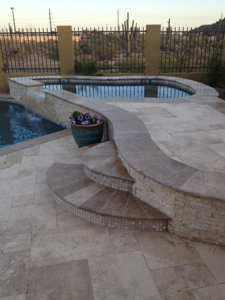 Example of a mid-sized backyard tile lap hot tub design in Phoenix