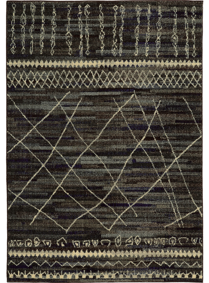 Crete Tribal Black and Beige Rug, 5'3"x7'6"
