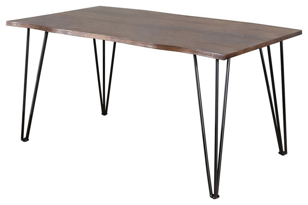 Adi 60" Modern Dining Table Live Edge Wood Top Gray Iron Hairpin Legs