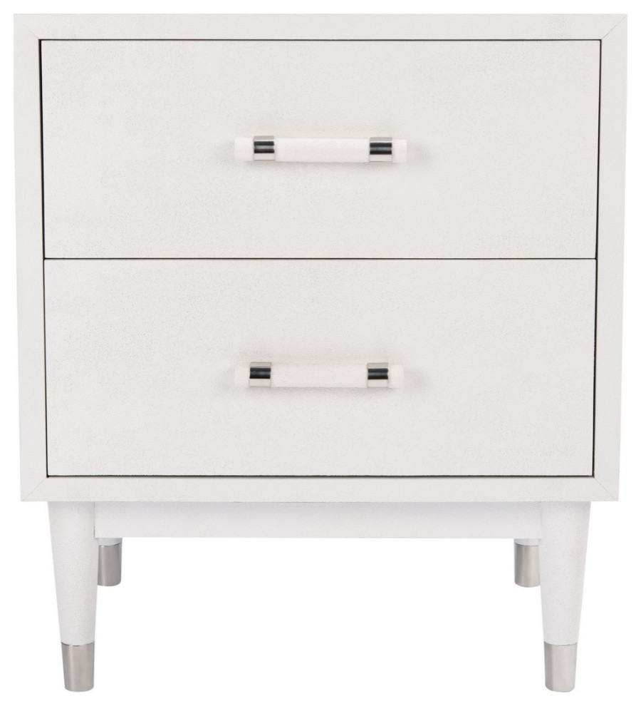 Meredith Faux Shagreen Nightstand, Ivory/Silver Midcentury