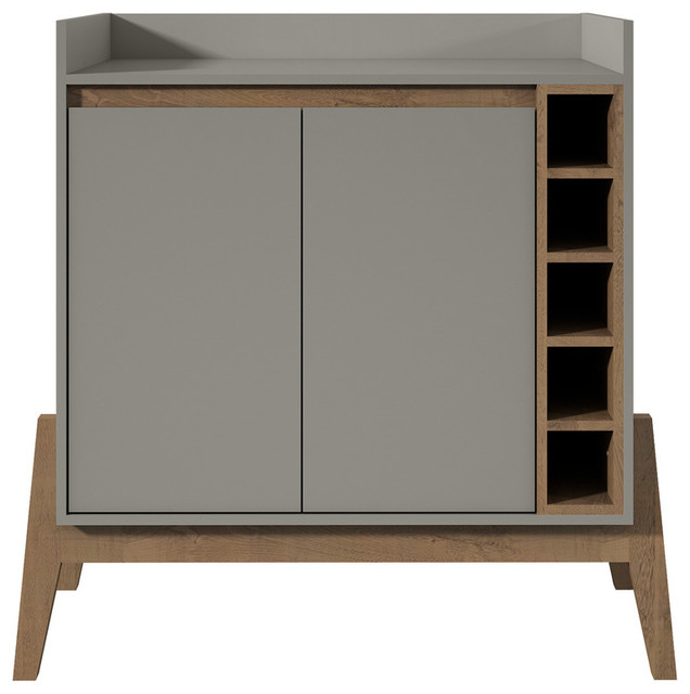 Mid Century Boarded Top Wine Storage Buffet 2 Door Shelf Gray