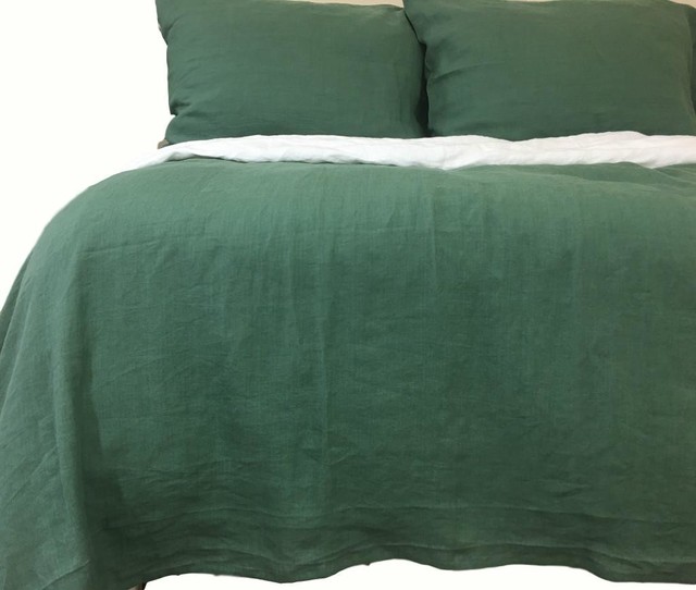 Forest Dark Green Natural Linen Duvet Cover Contemporary Duvet