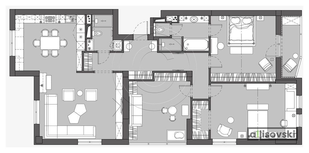 Проект рабочей документации (чертежей) для многокомнатной квартиры