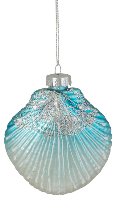 3" Blue and White Glass Seashell Christmas Ornament - Modern