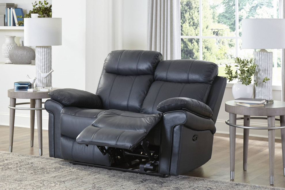 Hudson Power Reclining Top Grain Leather Loveseat, Blue
