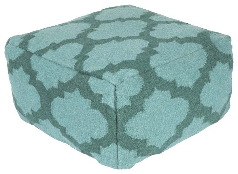 Surya Wool Square Pouf Ottoman, Forest