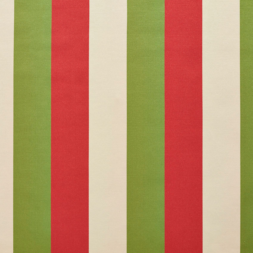 Red, Green And Ivory Thick Tri-Color Stripes Upholstery Fabric By The Yard