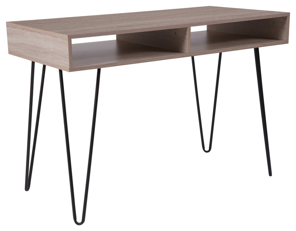 Franklin Oak Wood Grain Finish Computer Table With Black Metal