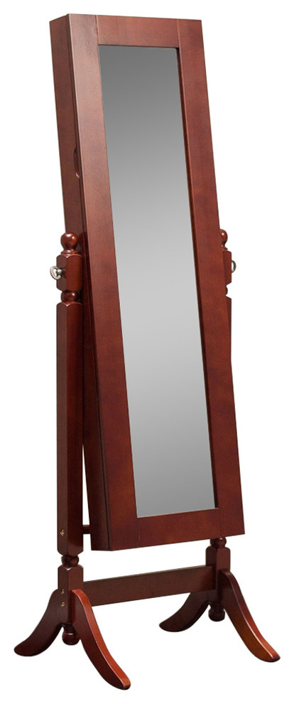 Full Length Tilting Cheval Mirror Jewelry Armoire Cherry Wood Finish