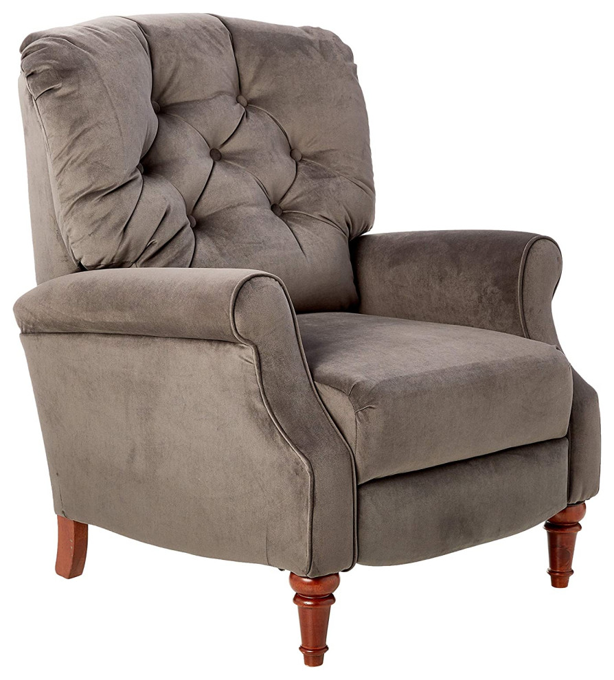 Traditional Recliner, Velvet Padded Seat With Button Tufted Back and Rolled Arms Traditional