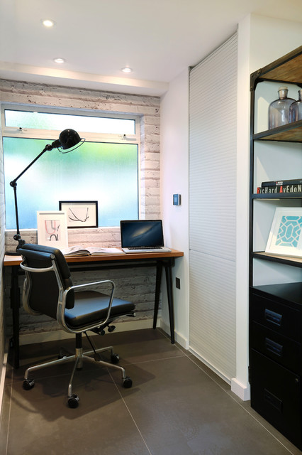 Mid Century Modern Home Office With Brick Effect Wallpaper
