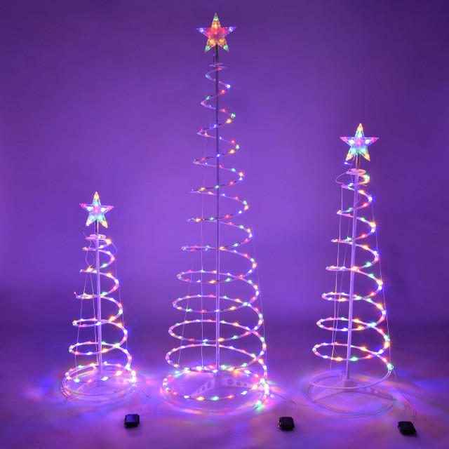 Set of 3 LED Christmas Spiral Light Kit 6Ft 4Ft 3Ft Cone Tree Decoration Party