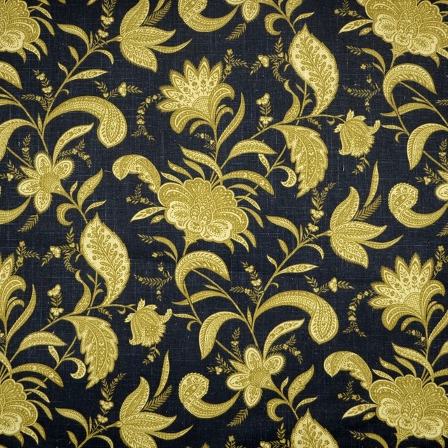 Black & Gold Floral Fabric Waverly Suva Ebony, Sample