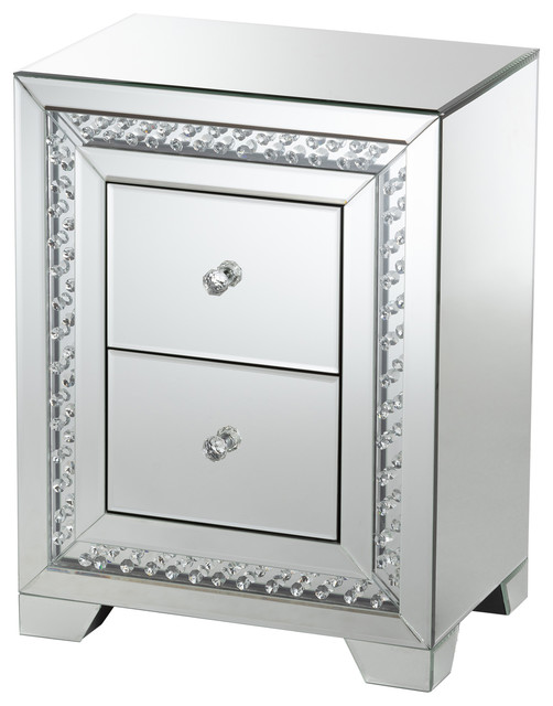 Lola Hollywood Regency Glamour Mirrored 3 Drawer Nightstand Bedside Table