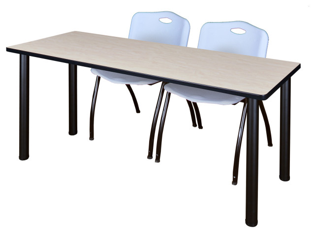 60 x 24 Kee Training Table- Maple/ Black & 2 'M' Stack Chairs- Grey