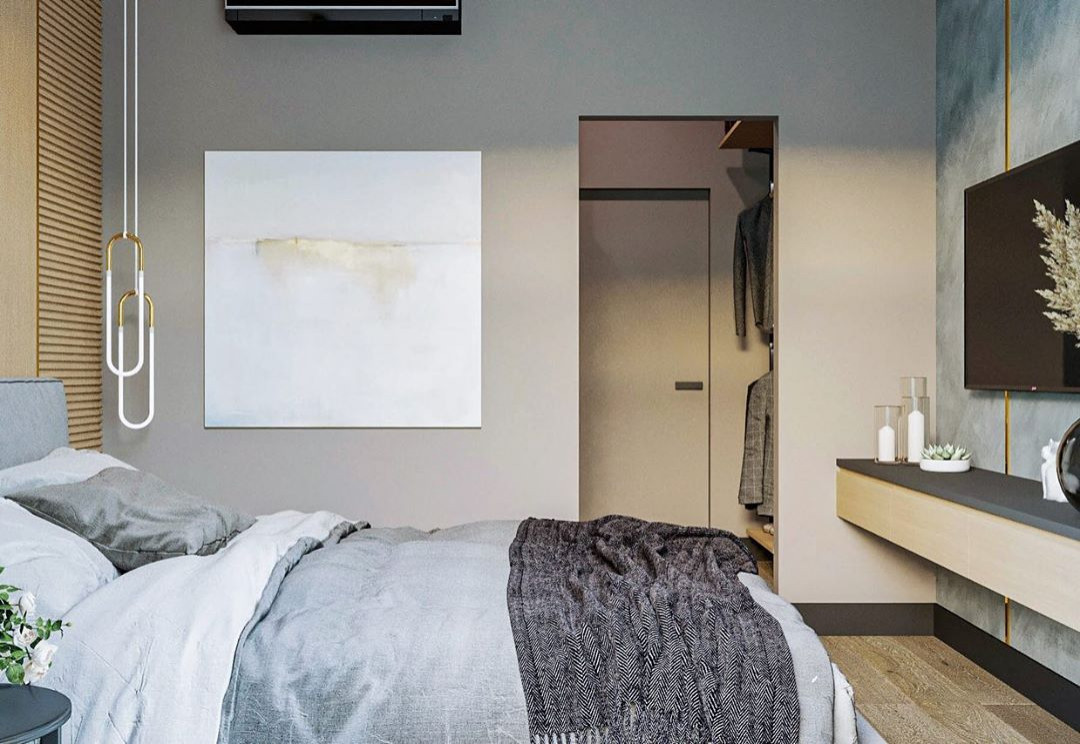 Дизайн-проект спальни в эко стиле и лофте в квартире во Владивостоке