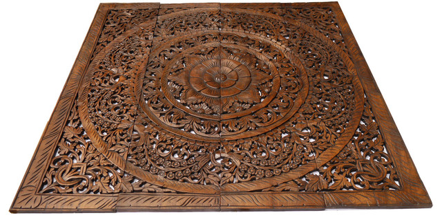 Tropical Floral Wood Carved Wall Panel. Unique Asian Home Decor ...