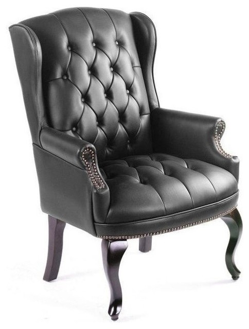 Pemberly Row 19'' Traditional Vinyl Upholstered Guest Office Chair in Black