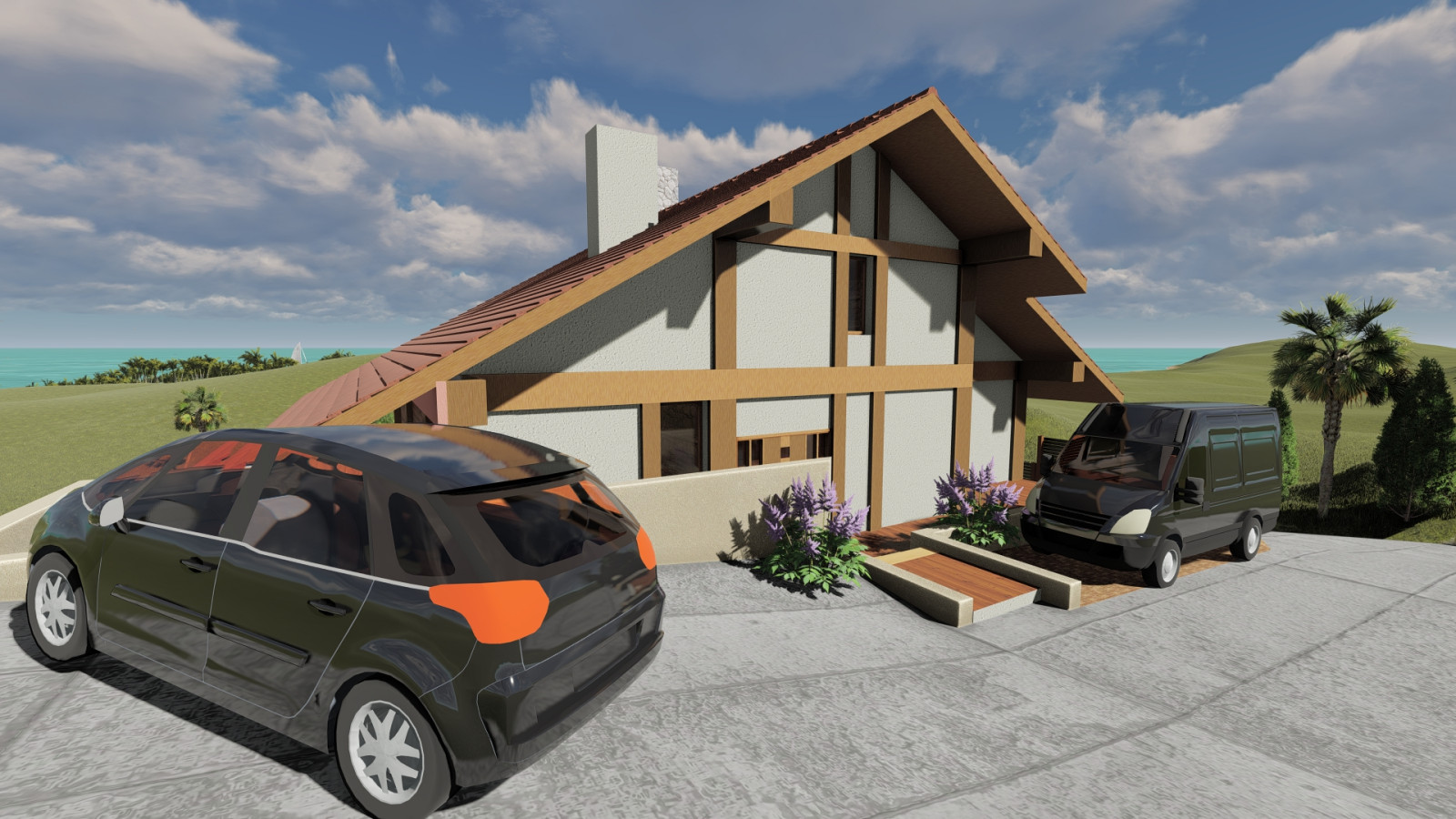 Планировки существующего коттеджа и планировка территории