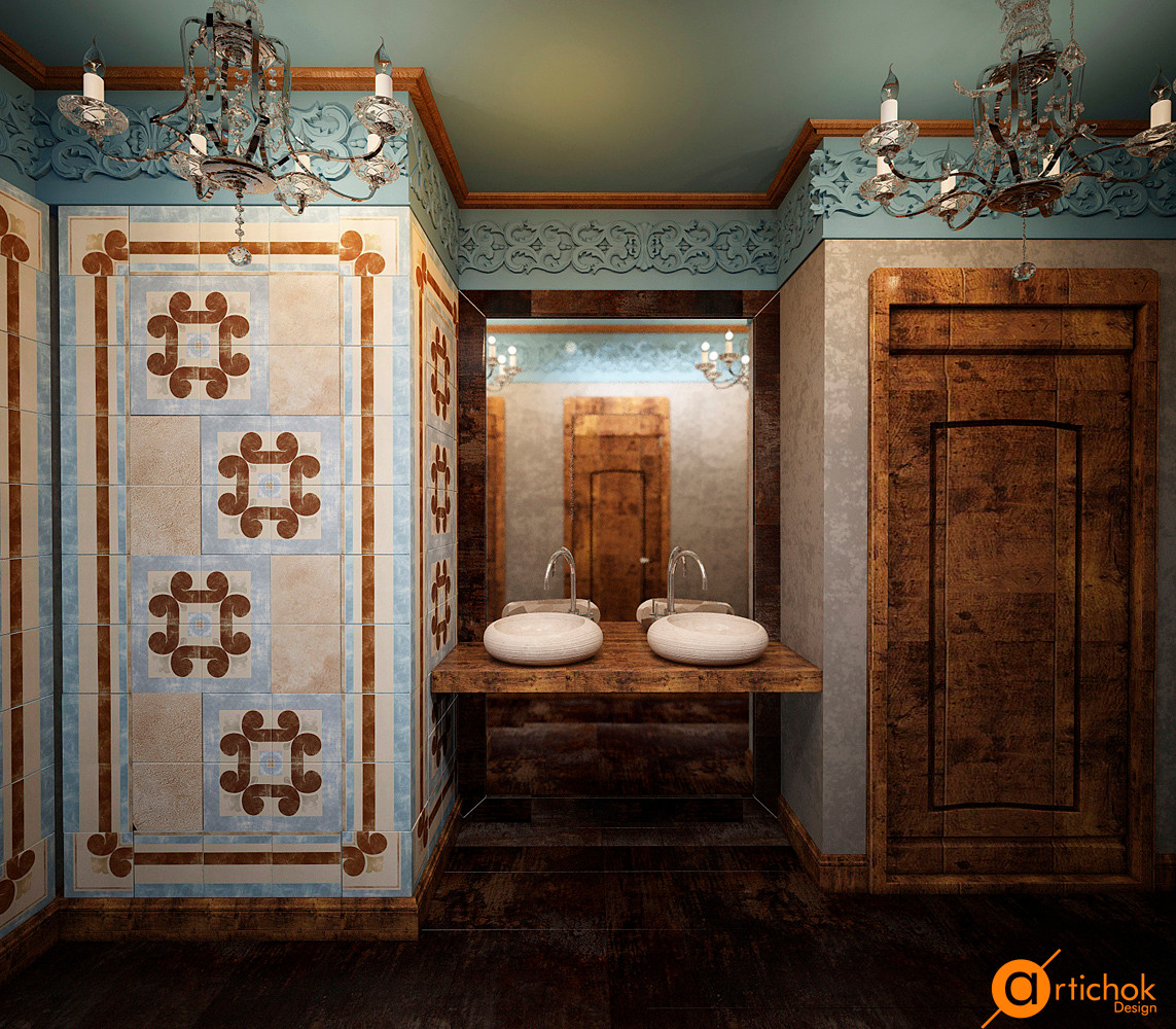 Дизайн санузла в коричневом и зеленом цветах