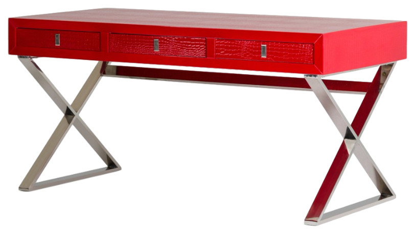 Aandx Congress Transitional Red Crocodile Desk Contemporary Transitional Red Crocodile Desk