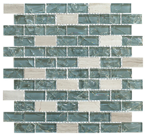 11.75"x11.75" Cleft Mosaic Tile Sheet, Super White and Blue
