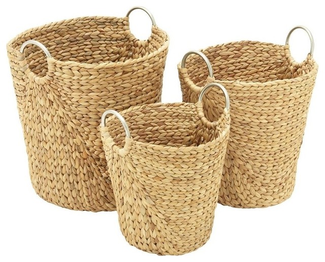 Coastal Living Seagrass Baskets, 3Piece Set, Tan, Silver Beach Style