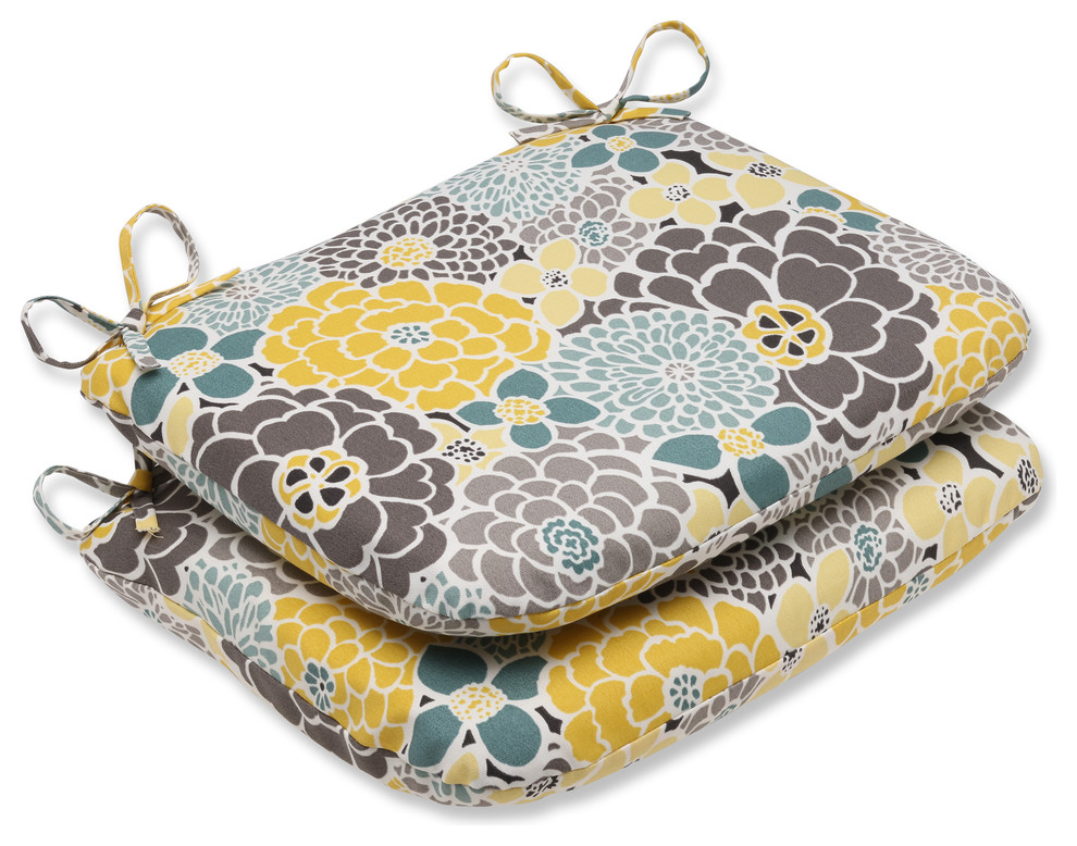 Full Bloom Rounded Corners Seat Cushion, Set of 2 Contemporary
