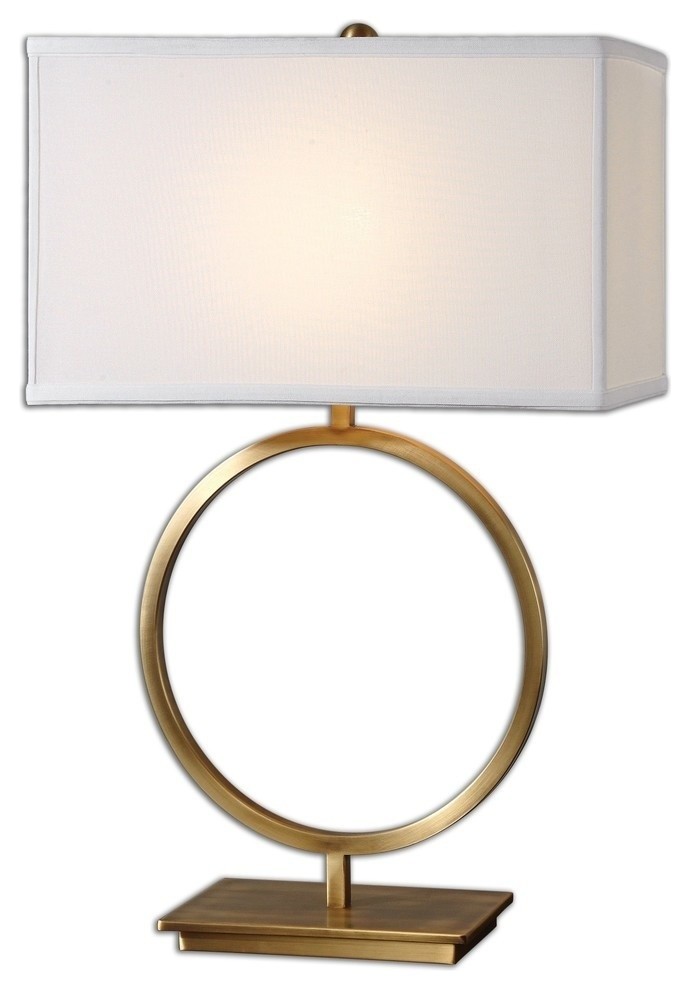 Luxe Large Open Gold Ring Table Lamp 29 in Brass Metal Hoop Round Minimalist