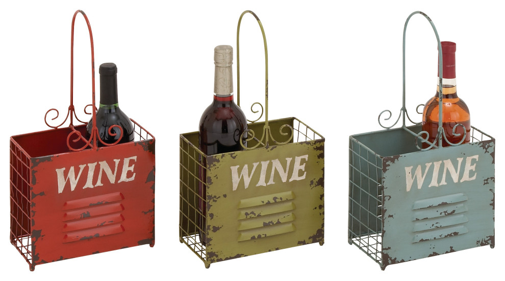 Set of 3 Multi Colored Metal Vintage Wine Holder, 8" x 15" 34928