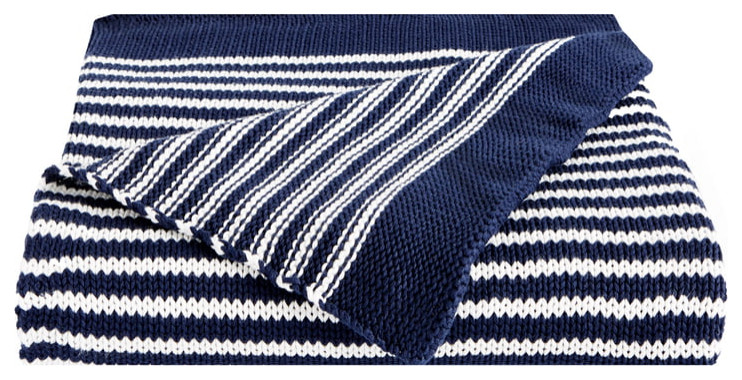 Splendid Double Stripe Knit Throw Blanket, Navy/White, 50x70 ...