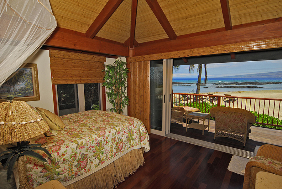 Design ideas for a tropical bedroom in Portland.