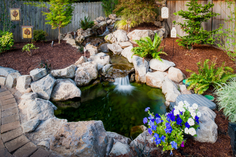 Photo of a contemporary garden in Portland with with rock feature.