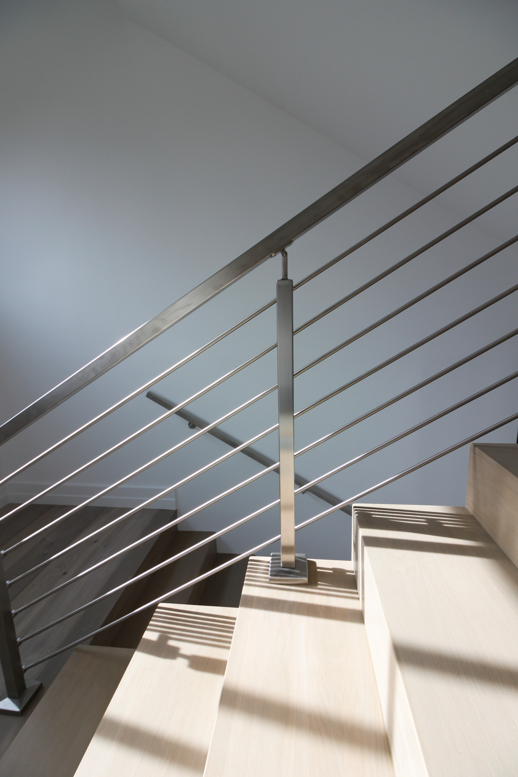 75_Modern Stairway: White O 75_ak & Stainless Steel Balustrade, McLean VA 22101