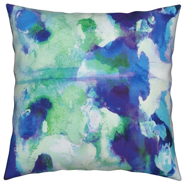 Watercolor Paint Brushstrokes Blue Green Throw Pillow