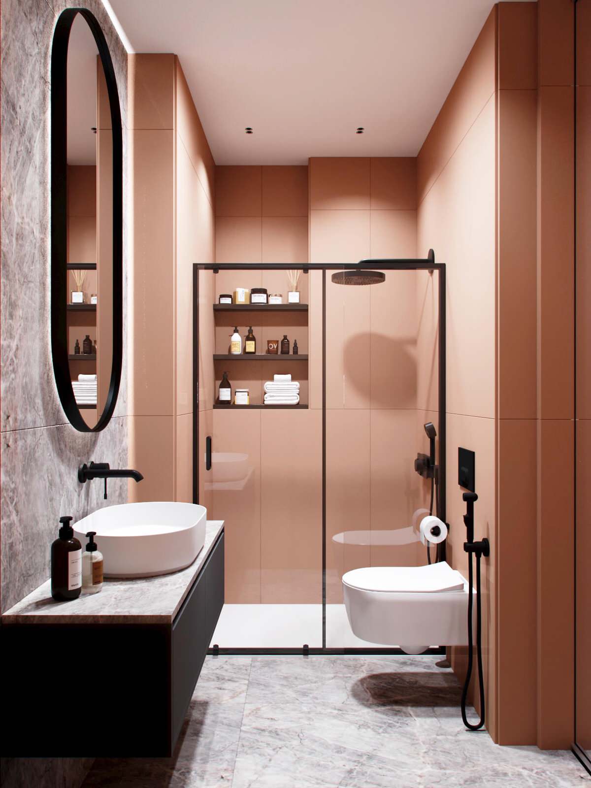 Cовременная квартира, дизайн интерьера в светло-темных тонах в ЖК "Георг Ландрин