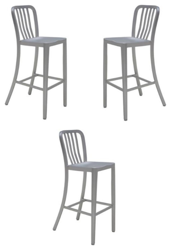Home Square Soho 24" Aluminum Counter Height Stool in Silver - Set of 3 ...