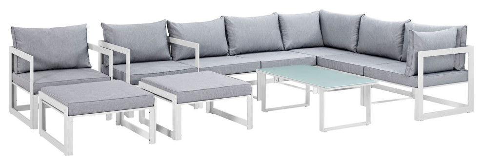 Fortuna 10-Piece Outdoor Aluminum Sectional Sofa Set, White Gray