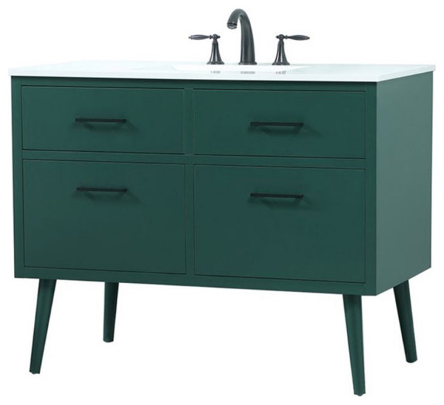 Elegant Decor Boise 42" Solid Wood and MDF Bathroom Vanity in Green