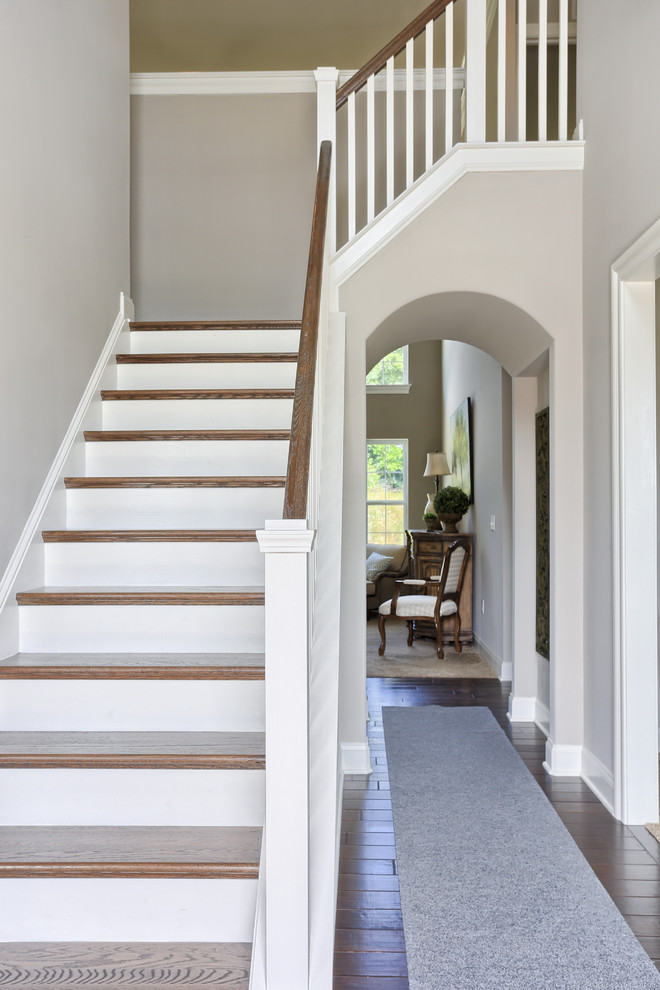 Staircase - large transitional wooden l-shaped staircase idea with painted risers