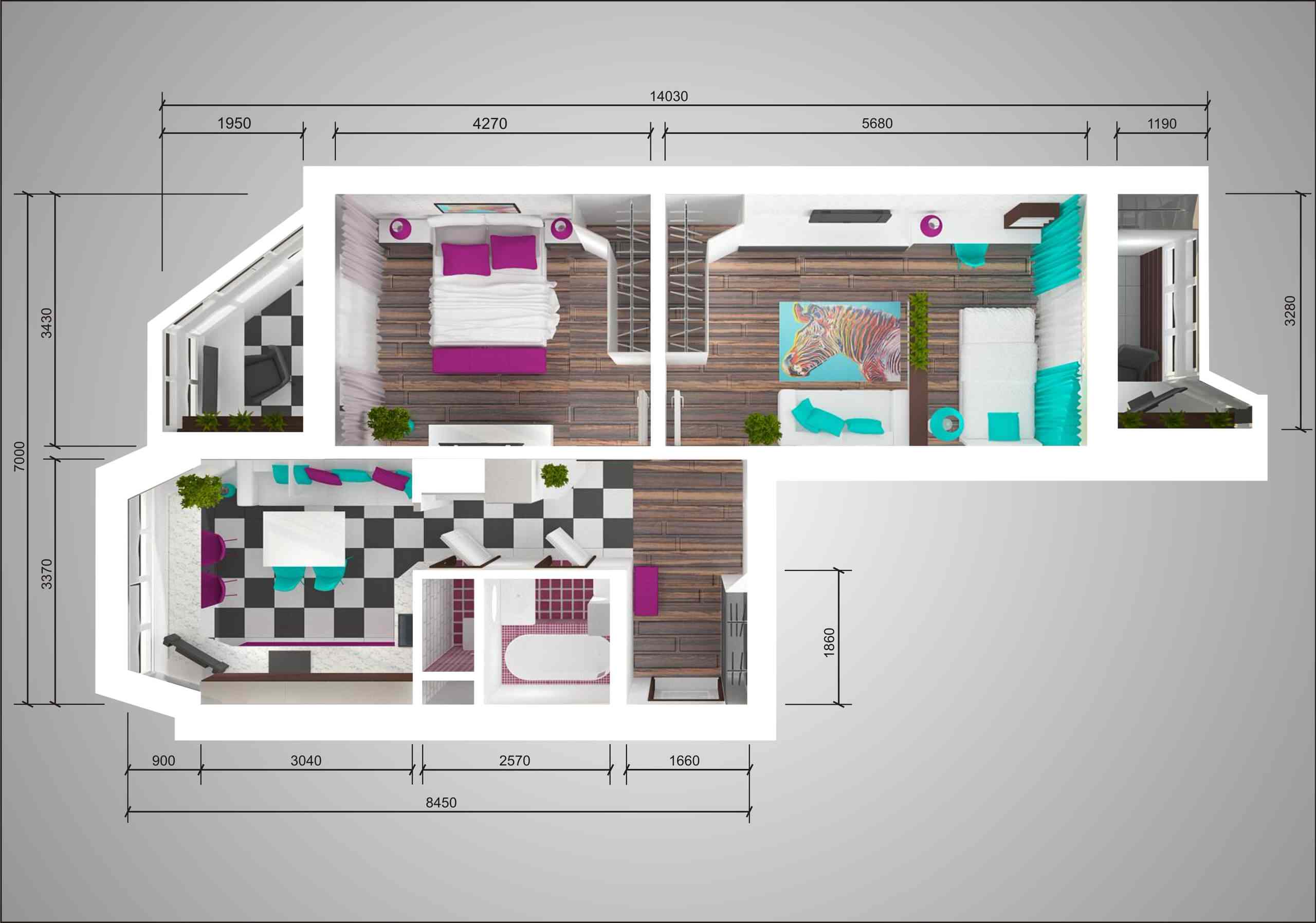 Дизайн-проект двухкомнатной квартиры п44т «распашонка»: фото планировкидвушки-«распашонки» П-44Т
