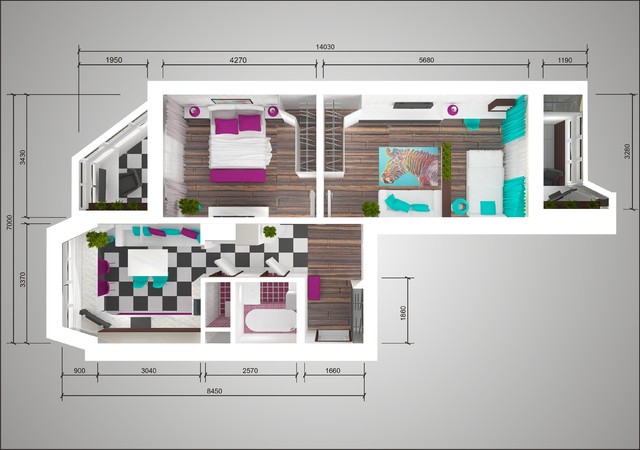 Дизайн-проект двухкомнатной квартиры п44т «распашонка»: фото планировки двушки-«распашонки» П-44Т