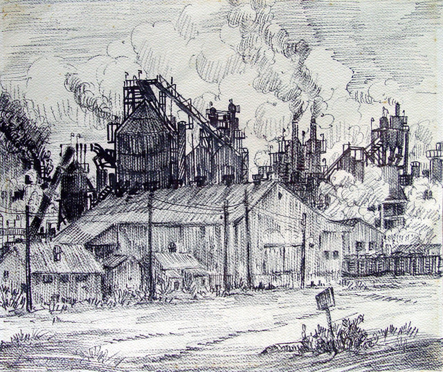 Consigned Vintage Texas Gulf Coast Industrial Scene by Simon Michael 