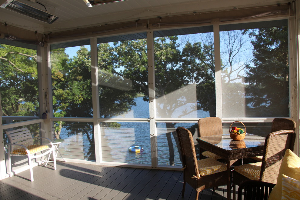 Photo of a mid-sized contemporary backyard screened-in verandah in Milwaukee.